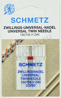 Иглы Schmetz стандартные двойные № 80/2.5, 1 шт.