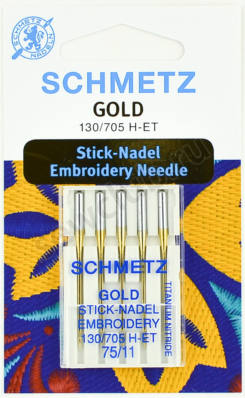 Иглы Schmetz Иглы для вышивки Gold, титаниум 130/750H-ET №75, 5шт. Иглы Schmetz Иглы для вышивки Gold, титаниум 130/750H-ET №75, 5шт. ИП Евдокимов И.А.