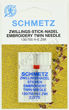 Иглы Schmetz вышивальные двойные № 75/2.0, 1 шт.