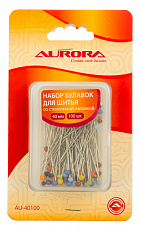 картинка Набор булавок  для шитья со стеклянной головкой 40 мм  Aurora  (AU-40100) магазин sewclub являющийся официальным дистрибьютором в России 