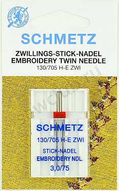 Иглы Schmetz вышивальные двойные № 75/3.0, 1 шт.