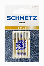 Иглы джинс с золотым покрытием Schmetz №100, 5 шт.