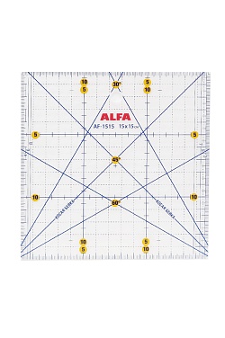 Линейка для пэчворка антискользящая ALFA, 15х15 см (арт. AF-1515)