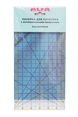 Линейка для пэчворка антискользящая ALFA, 6х12 дюймов (арт. AF-0612)